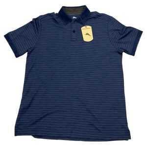 Tommy Bahama Polo Shirt Island Navy Blue Golf Striped Size Small NWT